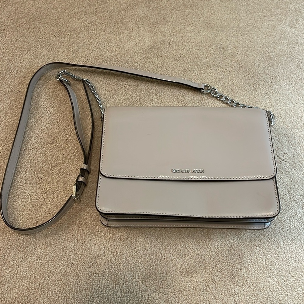 Michael Kors Patent and Matte Gray/Lilac medium leather crossbody purse